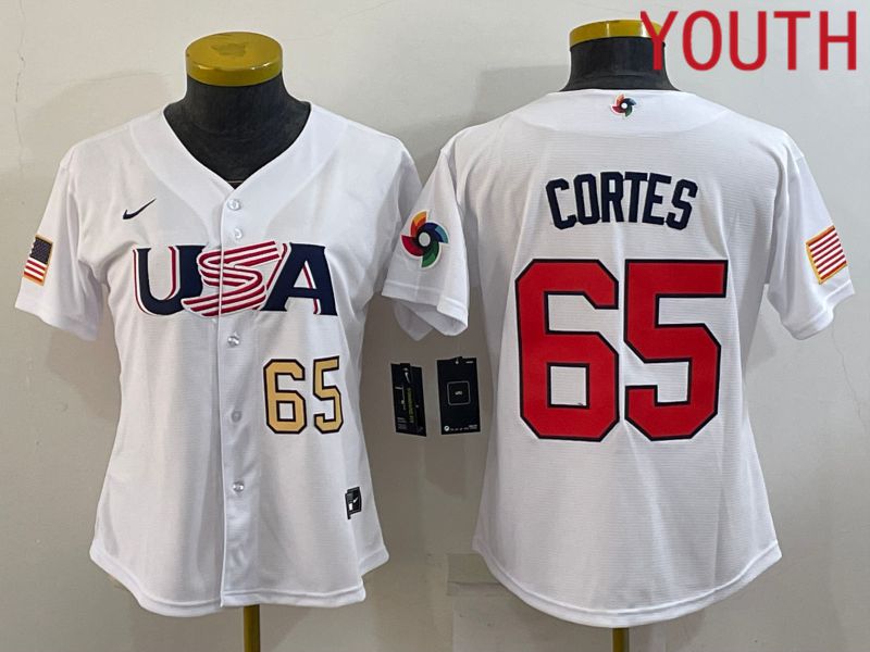 Youth 2023 World Cub USA #65 Cortes White MLB Jersey2->youth mlb jersey->Youth Jersey